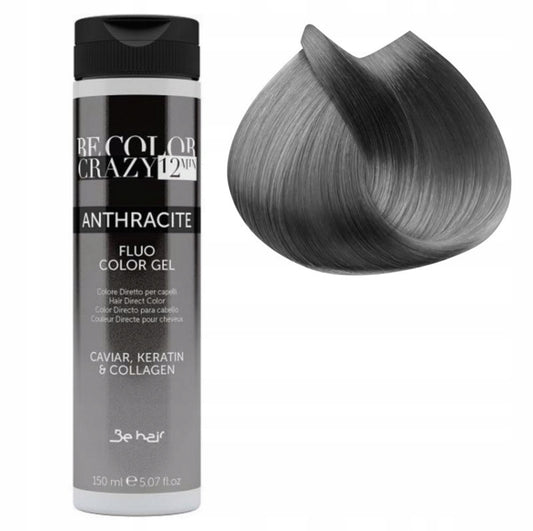 Be Color Crazy Toner Antracite – 150 ml | Ammoniakkfri grå hårtoner i gel | Intens kald antrasittgrå farge med kaviar, keratin og kollagen | Skånsom toning for naturlig, farget eller bleket hår | Perfekt for sølvgrå og kjølige nyanser