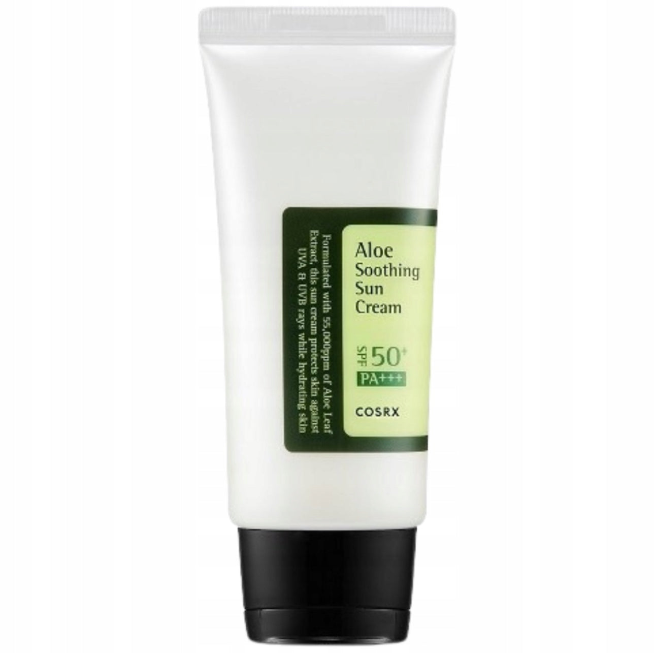 COSRX Aloe Soothing Sun Cream SPF50+ | 50 ml | Fuktighetsgivende solkrem med aloe vera | Lett og ikke-klebrig formula | Perfekt for sensitiv, tørr og kombinert hud | Høy UVA/UVB-beskyttelse | Koreansk hudpleie