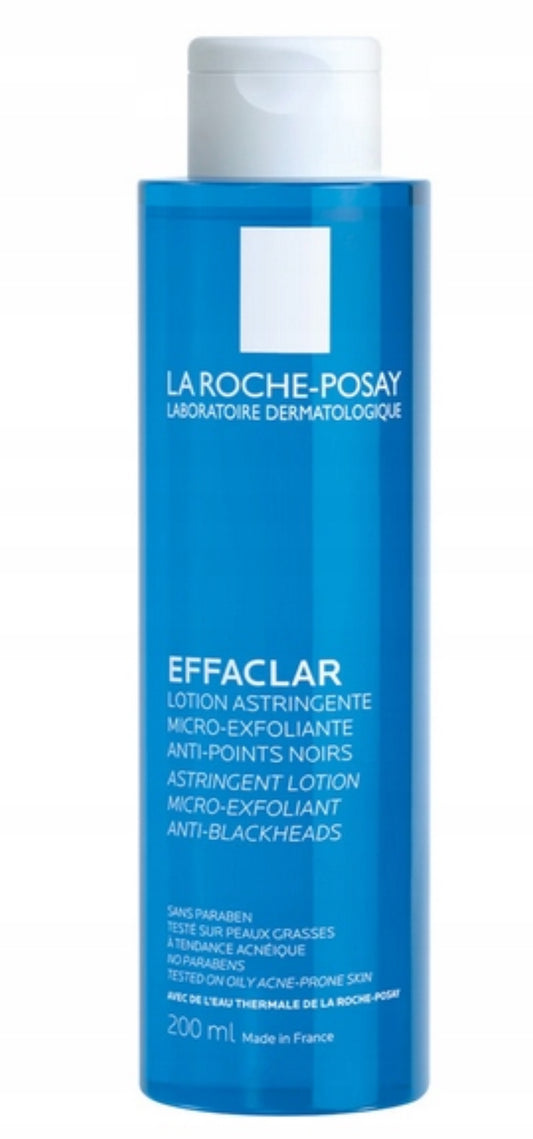 LA ROCHE-POSAY EFFACLAR ASTRINGERENDE TONER 200ML – BLÅ FLASKE, HUDPLEIE FOR FET OG AKNEUTSATT HUD, EKSOFOLIERENDE FORMEL MED LHA OG TERMALVANN