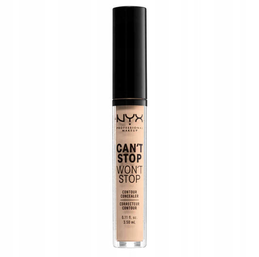 NYX Professional Makeup Can’t Stop Won’t Stop Concealer i fargen Vanilla, 3,5 ml. Full dekkevne, matt finish og 24-timers holdbarhet. Perfekt for konturering, mørke ringer og ujevn hudtone. Kremet og lett formel, ideell for fet og kombinert hud.