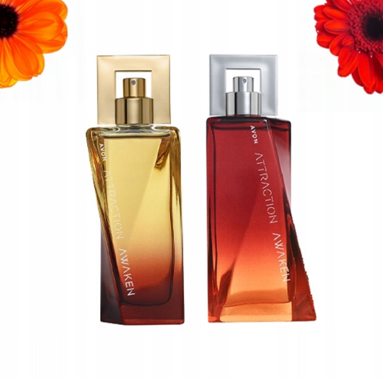 Avon Attraction parfyme sett for han og henne – 50 ml Eau de Parfum for kvinner og 75 ml Eau de Toilette for menn. Elegant design i gull og sølv toner, perfekt som gave. Sensuell duft med fruktige, treaktige og krydrede noter.