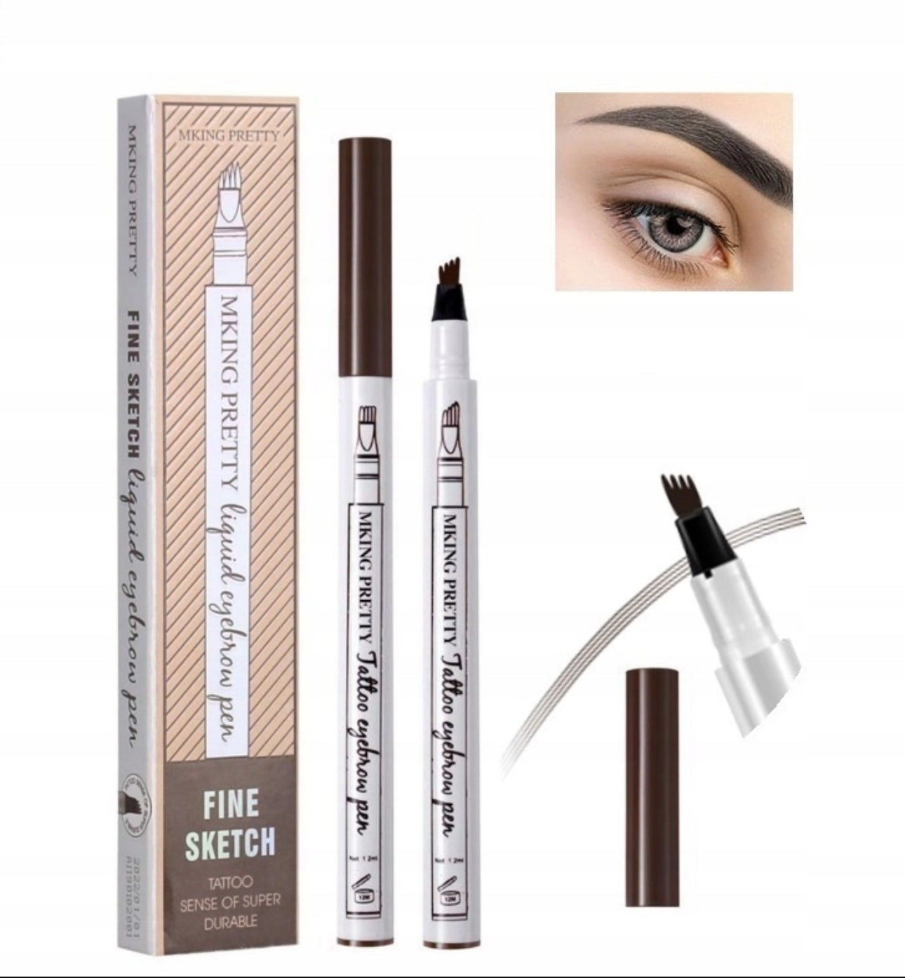 Vanntett microblading øyenbrynspenn i sort farge, med presis 4-tannet applikator for naturlige hårstrøk. Langvarig, smudge-proof formel som holder hele dagen. Perfekt for fyldige, definerte bryn!