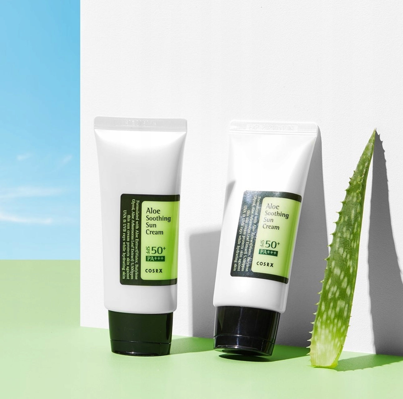 COSRX Aloe Soothing Sun Cream SPF50+ | 50 ml | Fuktighetsgivende solkrem med aloe vera | Lett og ikke-klebrig formula | Perfekt for sensitiv, tørr og kombinert hud | Høy UVA/UVB-beskyttelse | Koreansk hudpleie