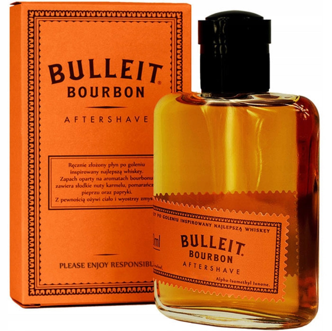 Bulleit Bourbon Aftershave 100 ml – eksklusiv aftershave for menn med intens bourbonduft. Flasken har en elegant ravgul farge med en stilfull svart kork. Inneholder naturlige ingredienser som beroliger huden etter barbering og etterlater en maskulin, krydret aroma med noter av karamell, appelsin, pepper og paprika. Perfekt for menn som ønsker en klassisk og luksuriøs barberingsopplevelse.