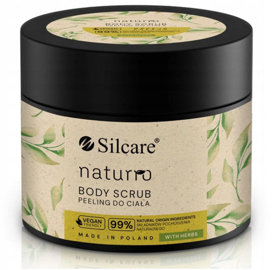 Silcare Naturro Vegansk Body Scrub – 150 ml | Naturlig eksfoliering med salt og sukker | Økologiske oljer for silkemyk hud | Skånsom peeling, perfekt for tørr hud | Miljøvennlig emballasje | Frisk duft av urter og frukt