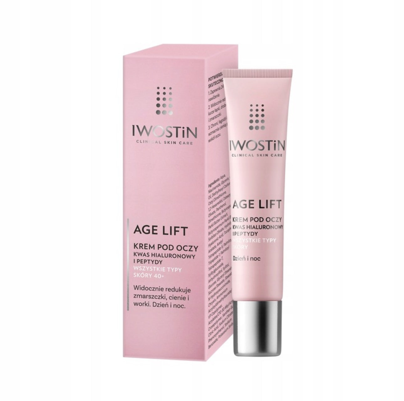 IWOSTIN AGE LIFT ØYEKREM 15 ML – ROSA TUBE MED SØLVLOKK | HYALURONSYRE & PEPTIDER | REDUSERER RYNKER, MØRKE RINGER OG POSER | FOR ALLE HUDTYPER 40+ | FUKTIGHETSGIVENDE & OPPSTRAMMENDE