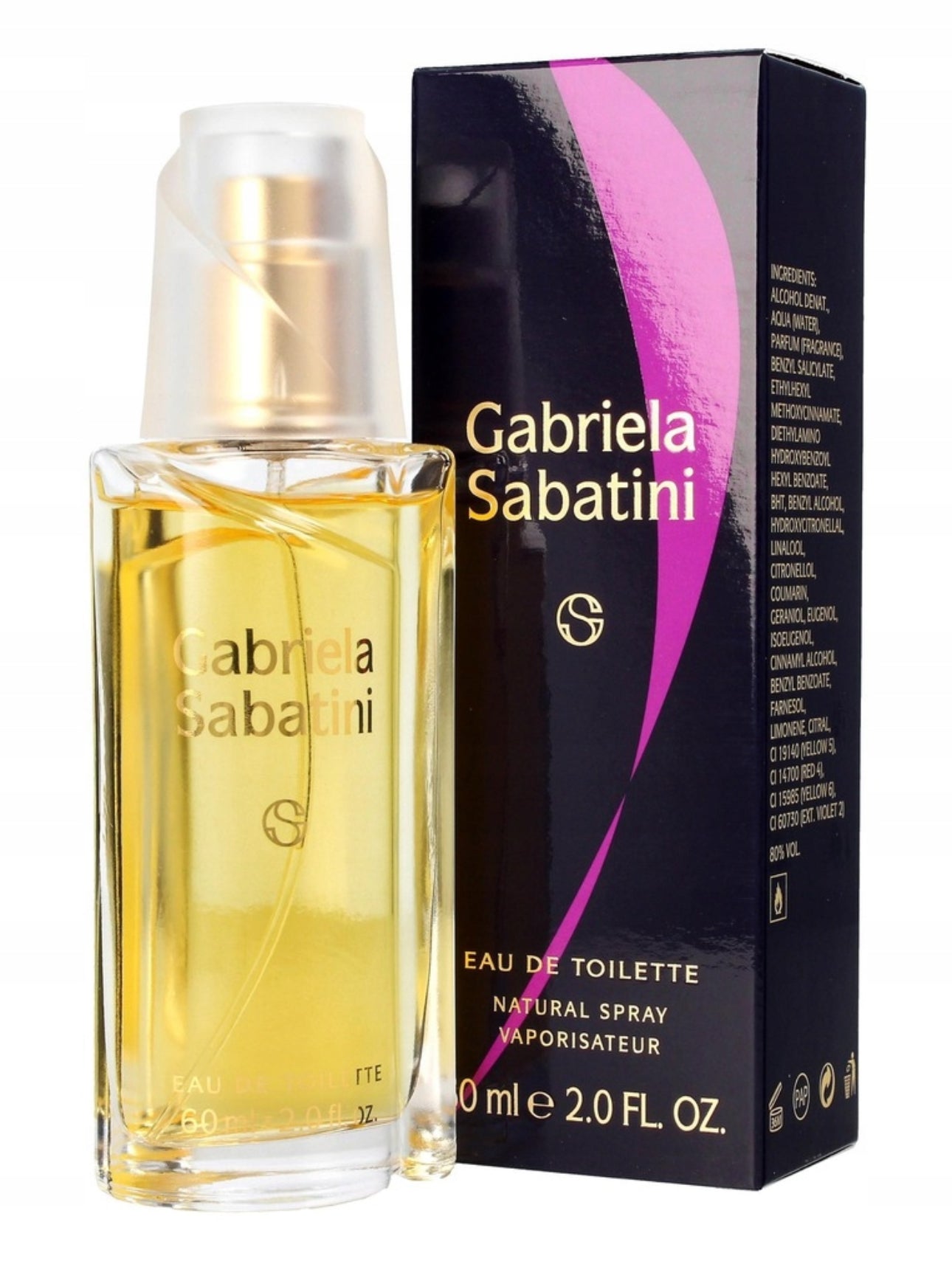 Gabriela Sabatini Eau de Toilette 60ml – elegant dameparfyme i en tidløs, gylden flaske med luksuriøs duft. En harmonisk blanding av friske sitrusnoter, blomster og varm vanilje. Perfekt for både hverdagsbruk og spesielle anledninger.