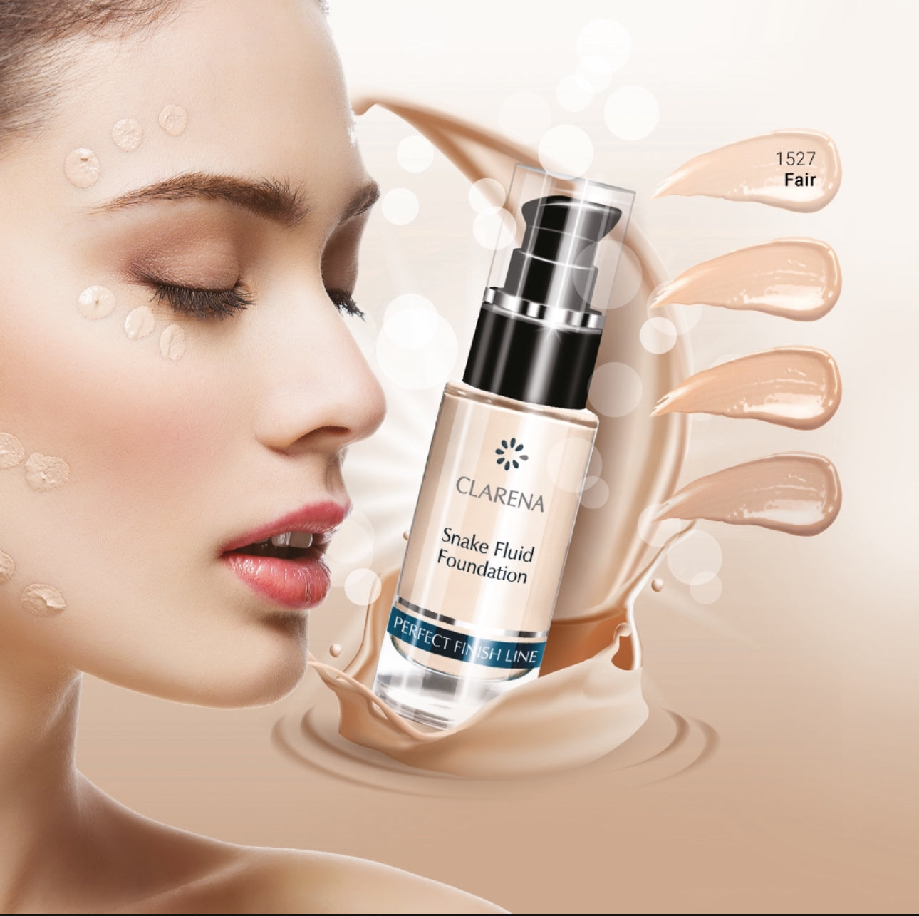 Clarena Snake Fluid Foundation Fair 30ml – Lifting & Mattifying Foundation
Lett foundation i fair nyanse, designet for å løfte, jevne ut og minimere rynker. Inneholder syntetisk slangepeptid (Syn-Ake) som gir en anti-aldringseffekt ved å redusere muskelkontraksjoner. Perfekt for moden, normal og kombinasjonshud. 30 ml i praktisk pumpeflaske for jevn påføring. Silkemyk tekstur, langvarig dekkevne og matt finish for en naturlig look.