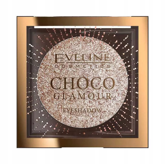 Eveline Choco Glamour Glitter Øyenskygge – Gull, 3 g | Høypigmentert og langvarig øyenskygge med intens glittereffekt. Perfekt for glamorøse looks, festsminke og spesielle anledninger. Lett å påføre med kremet tekstur som kan brukes både vått og tørt.