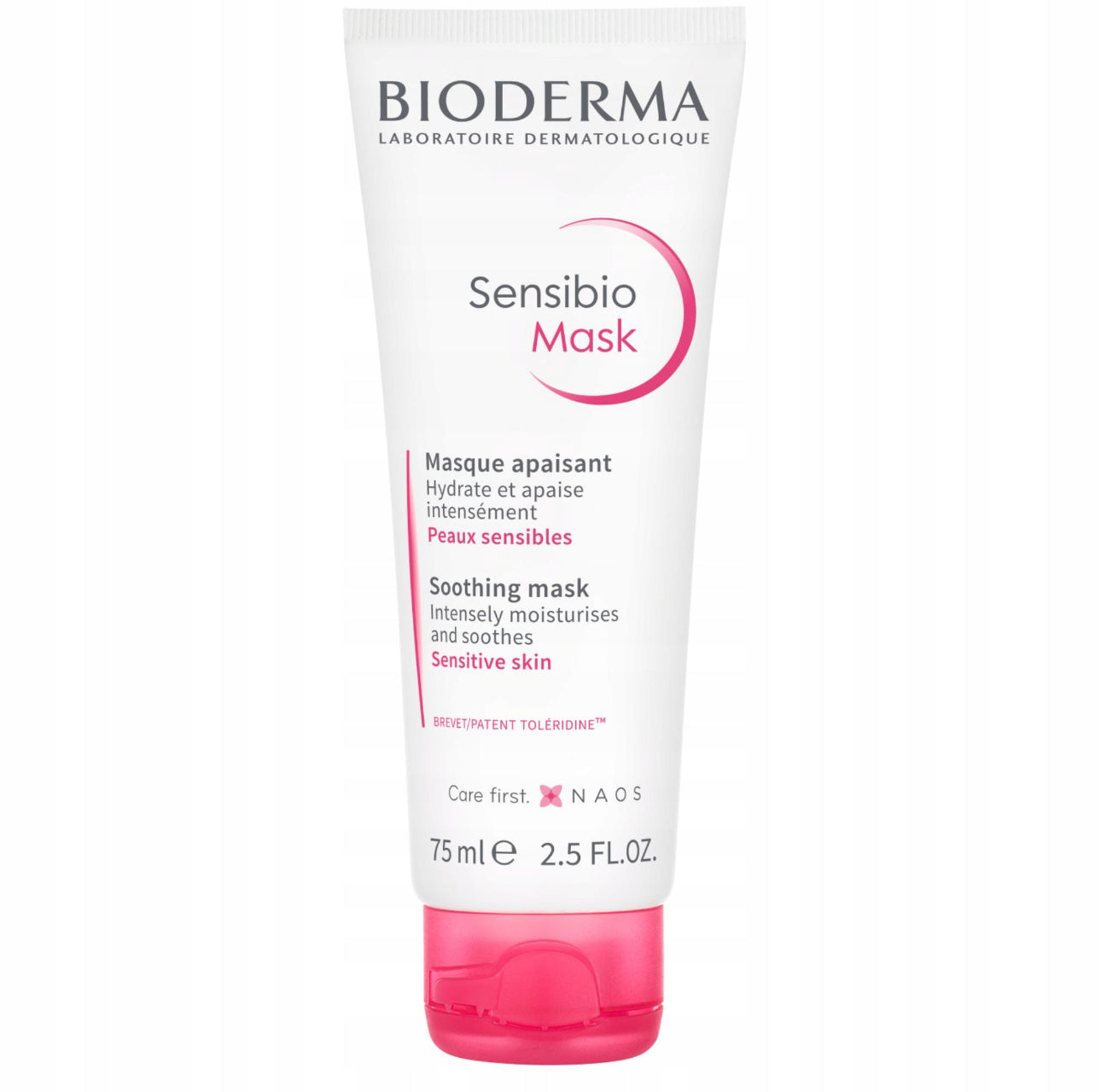 Bioderma Sensibio Mask – 75 ml beroligende ansiktsmaske for sensitiv hud. Fuktighetsgivende, parfymefri formula med Toléridine™-kompleks. Perfekt for rødhet, irritasjon og tørr hud.