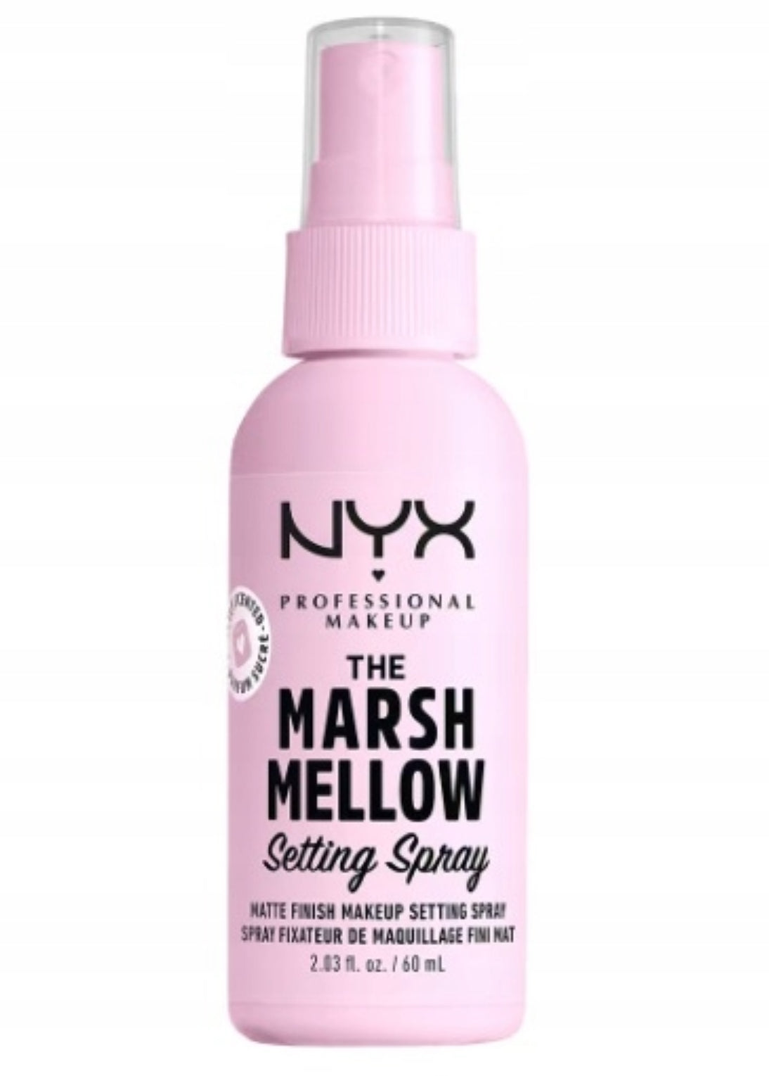 NYX Professional Makeup The Marshmellow Setting Spray 60ml – vegansk sminkefixering med lett, matt finish. Rosa flaske med praktisk spraypumpe for jevn påføring. Perfekt for langvarig sminke uten smelting eller flekker.