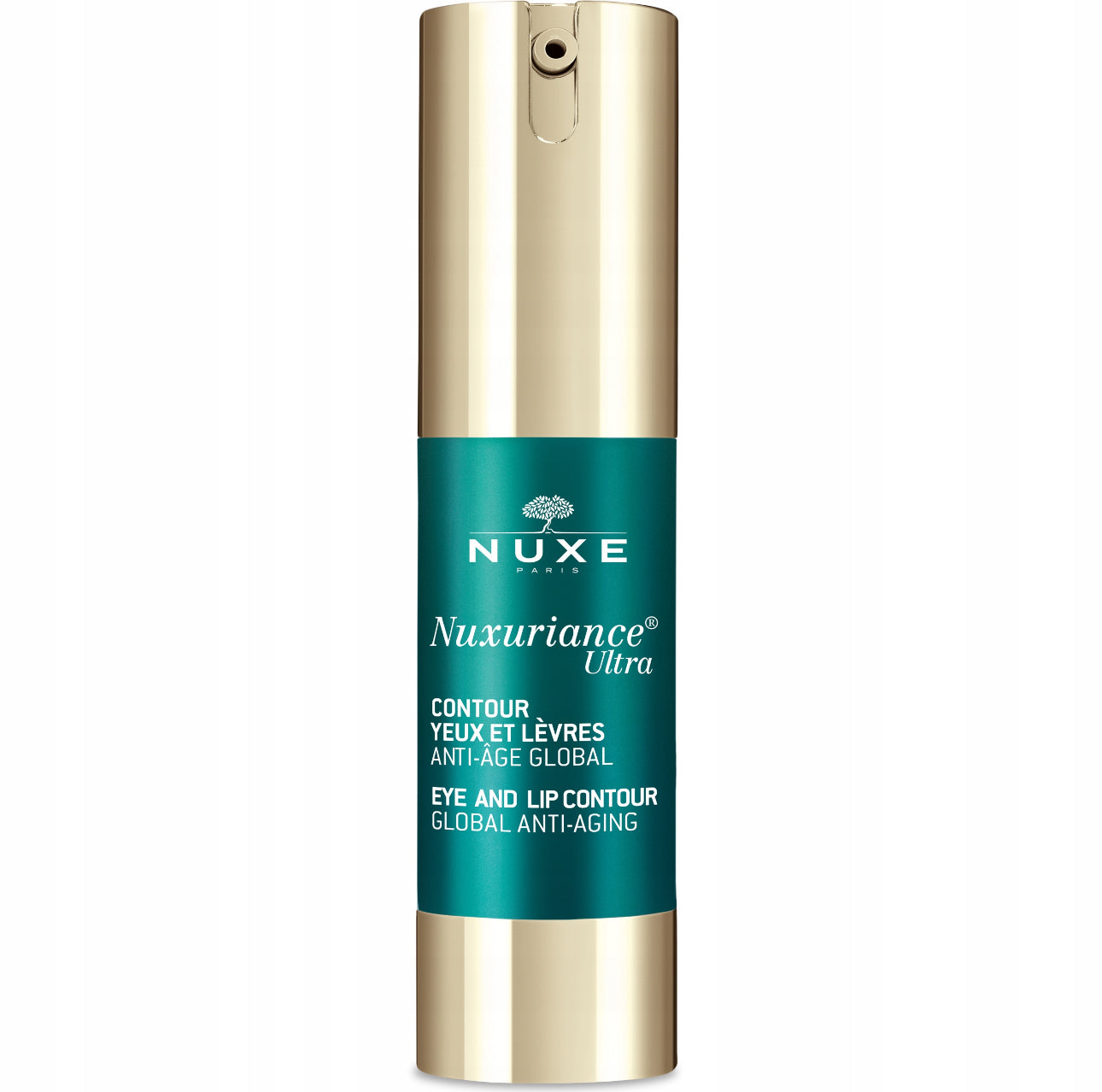 NUXE Nuxuriance Ultra Øye- og Leppekrem, 15 ml – luksuriøs anti-age krem med plantebaserte aktive ingredienser som safran og bugenvillablomst. Strammer opp, reduserer rynker og gir intens fuktighet. Perfekt for moden hud.