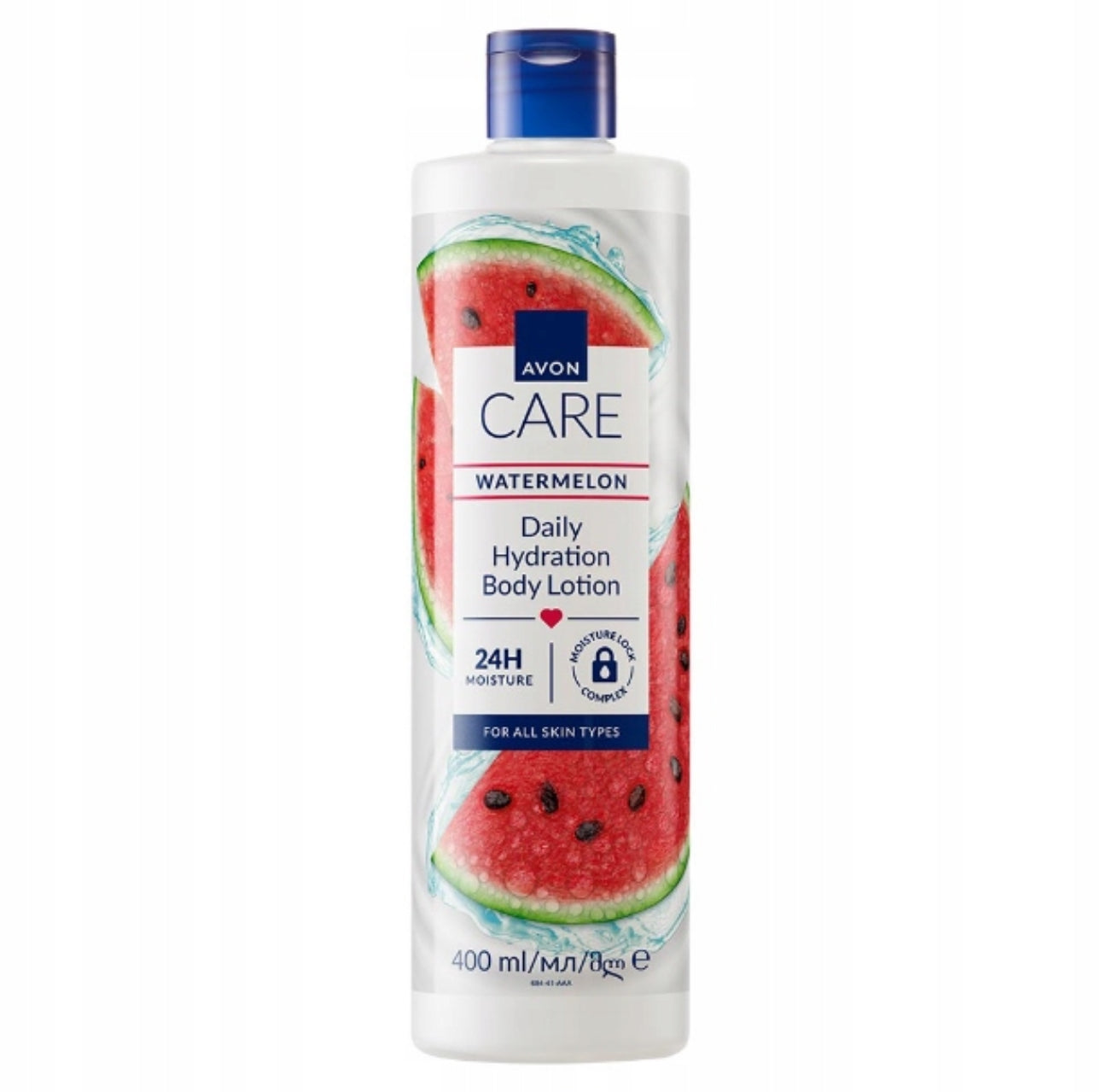 Avon Care Watermelon fuktighetsgivende kroppslotion 400 ml – frisk vannmelonduft, lett absorberende formel med vitamin E og Moisture Lock-kompleks. Passer for alle hudtyper, gir 24 timers fuktighet og etterlater huden myk og glatt.