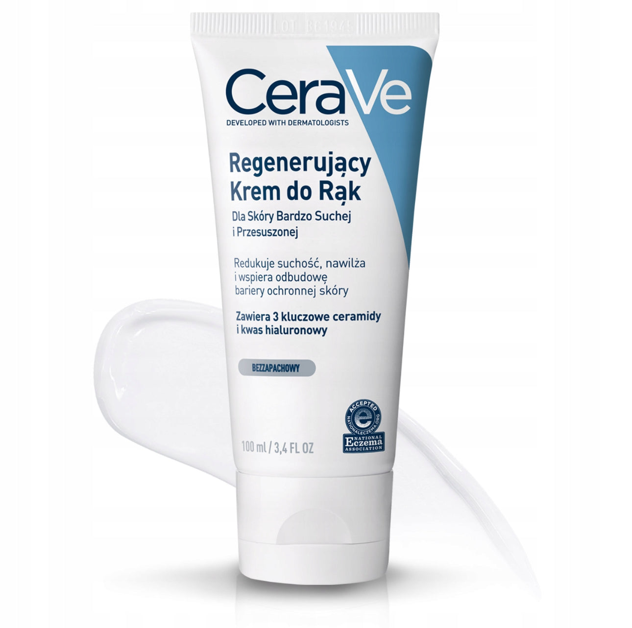 CeraVe Regenererende Håndkrem 100 ml – hvit/blå tube, intensiv fuktighet for tørr og sprukken hud. Inneholder ceramider og hyaluronsyre, parfymefri og dermatologisk testet. Perfekt for sensitiv hud og daglig pleie.