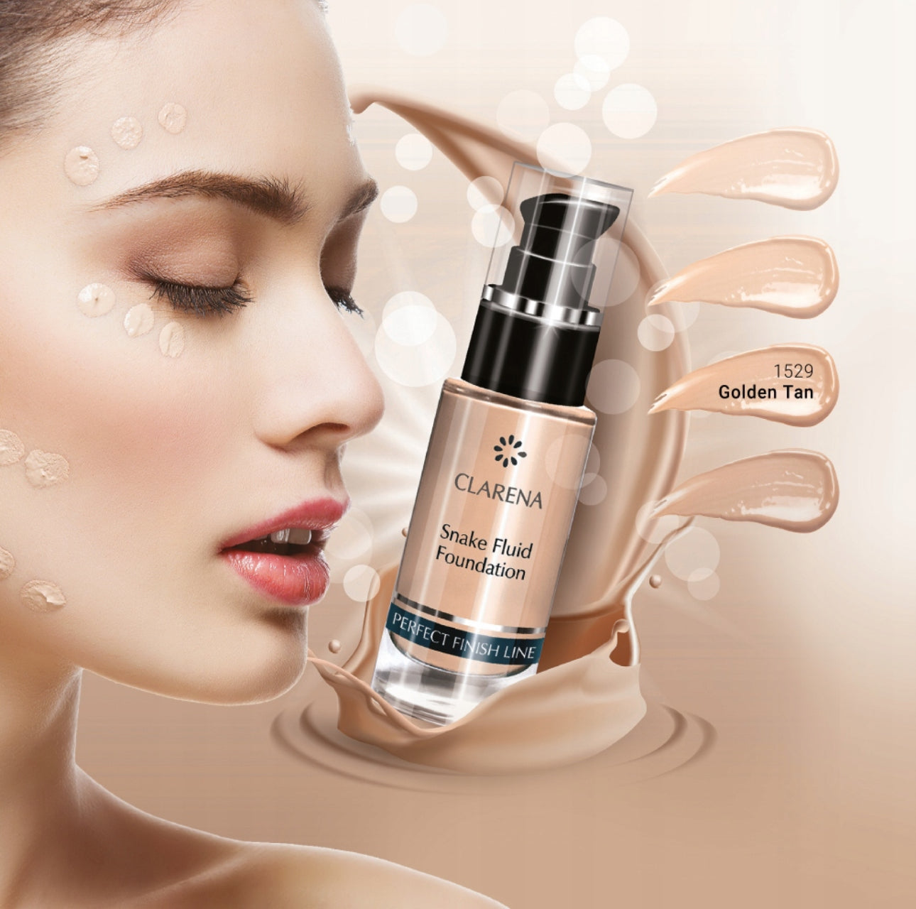 Clarena Snake Fluid Foundation Golden Tan 30 ml – Mattende og dekkende foundation med Syn-Ake for en silkemyk finish. Passer moden, kombinasjon og fet hud. Langvarig hold og naturlig look.