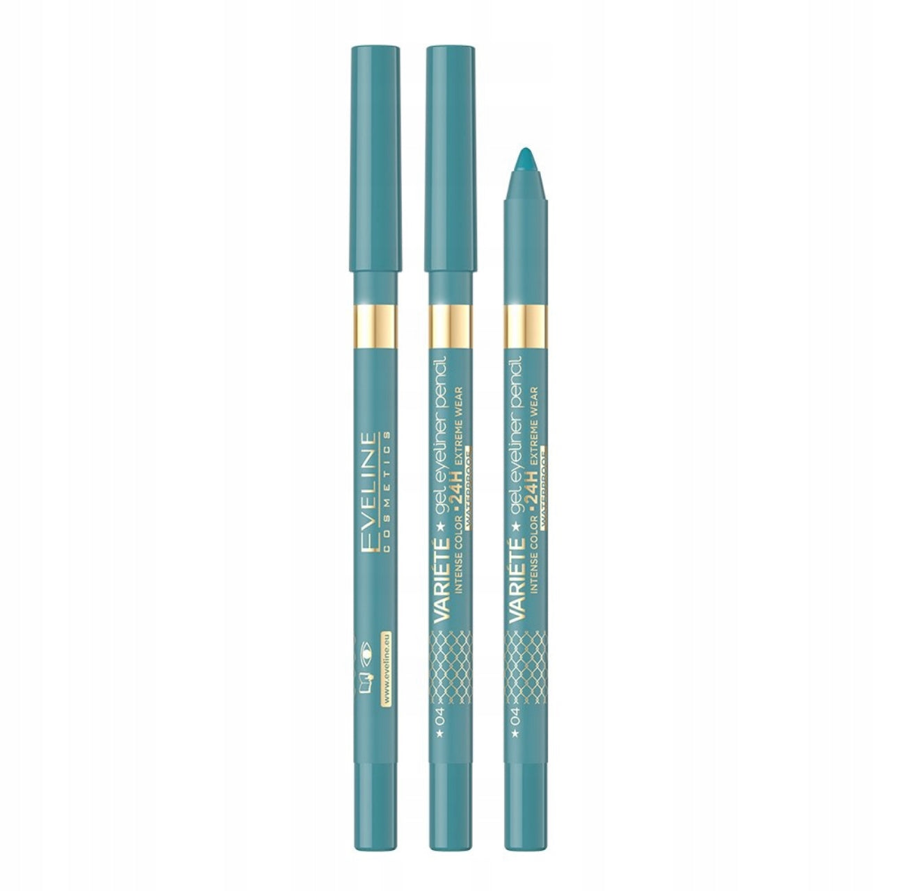 Eveline Cosmetics Variete Gel Eyeliner 04 – Turkis, 24H Long-lasting, Vannfast og Smudge-proof. Myk gel-formel for presis påføring, intens farge og vegansk sammensetning. Perfekt for både eyeliner og øyenskyggebase.