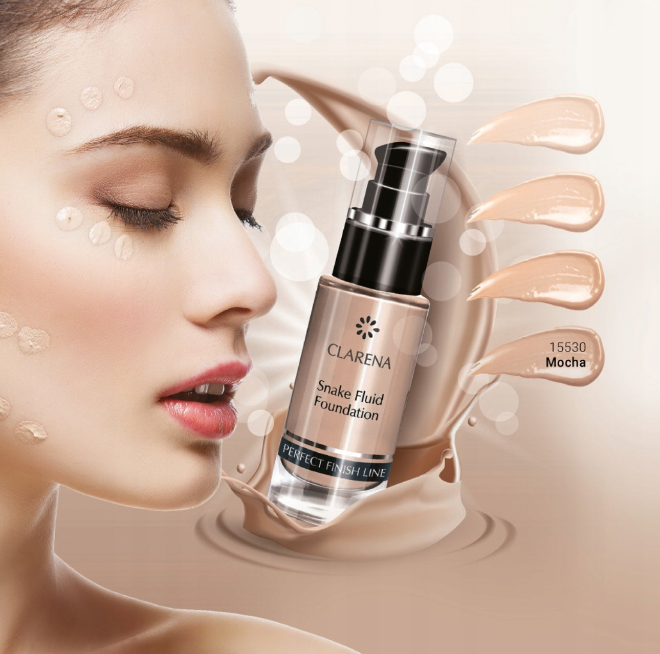 Snake Fluid Foundation Mocha 30ml – høydekkende og mattende foundation med løftende effekt. Perfekt for moden hud, gir jevn hudtone og langvarig hold. Passer til medium til mørke hudtoner.