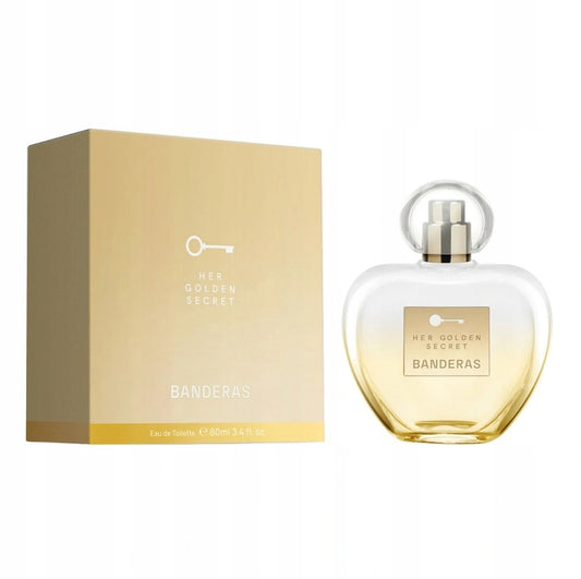 Antonio Banderas Her Golden Secret Eau de Toilette 80 ml – en elegant dameparfyme med en luksuriøs gullfarget flaske og forførende orientalsk duft. Inneholder noter av bergamott, mandarin, vanilje, sedertre og musk. Perfekt gave til kvinner som ønsker en sensuell og langvarig duftopplevelse.