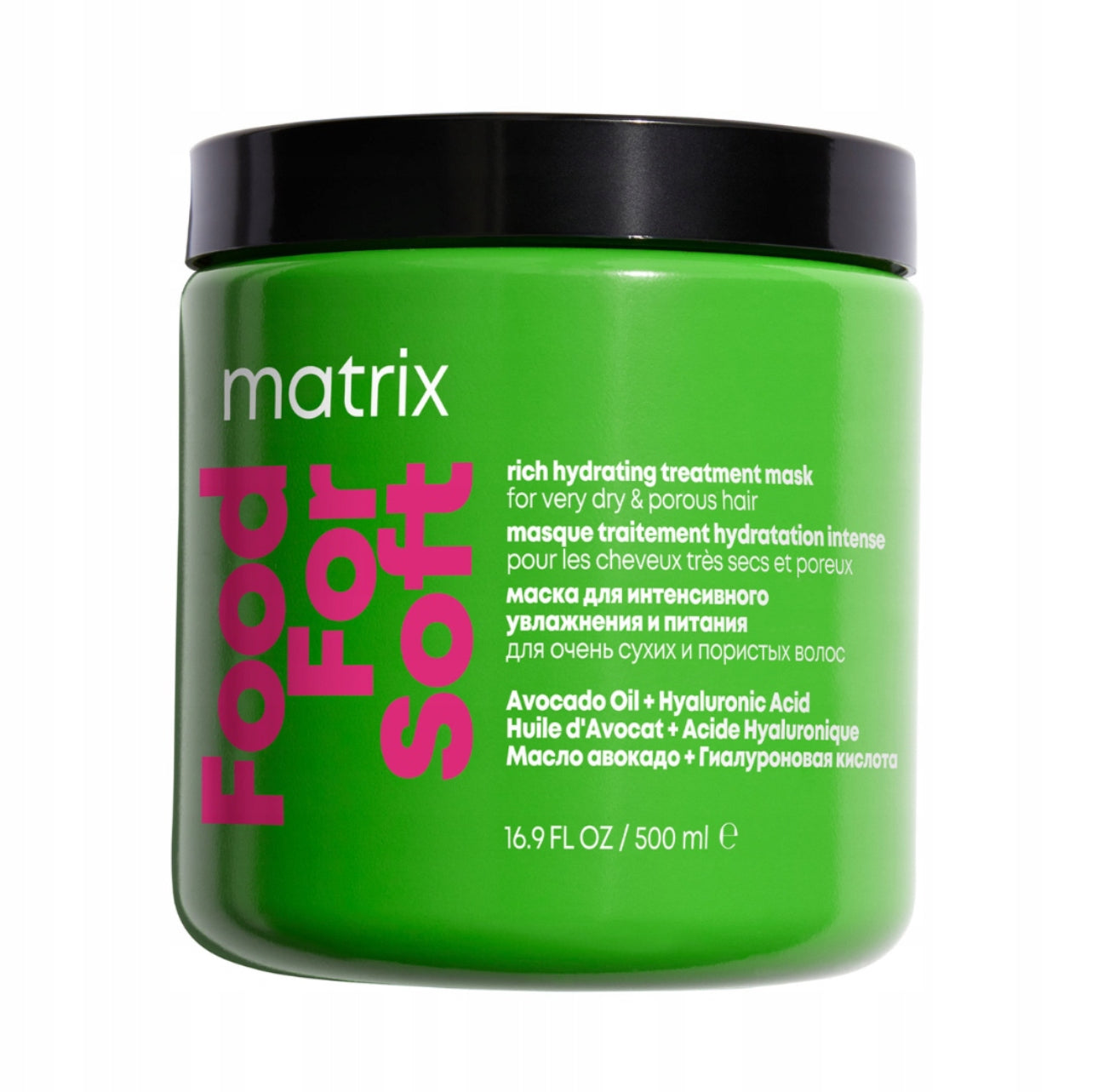 Matrix Food For Soft hårmaske 500ml – Intens fuktighetsgivende maske for tørt og porøst hår. Beriket med avokadoolje og hyaluronsyre for langvarig næring og silkemyk finish.